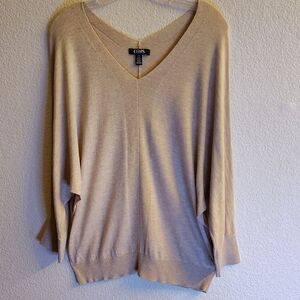 Chaps Women's V-Neck Boxy Sweater in Light Tan